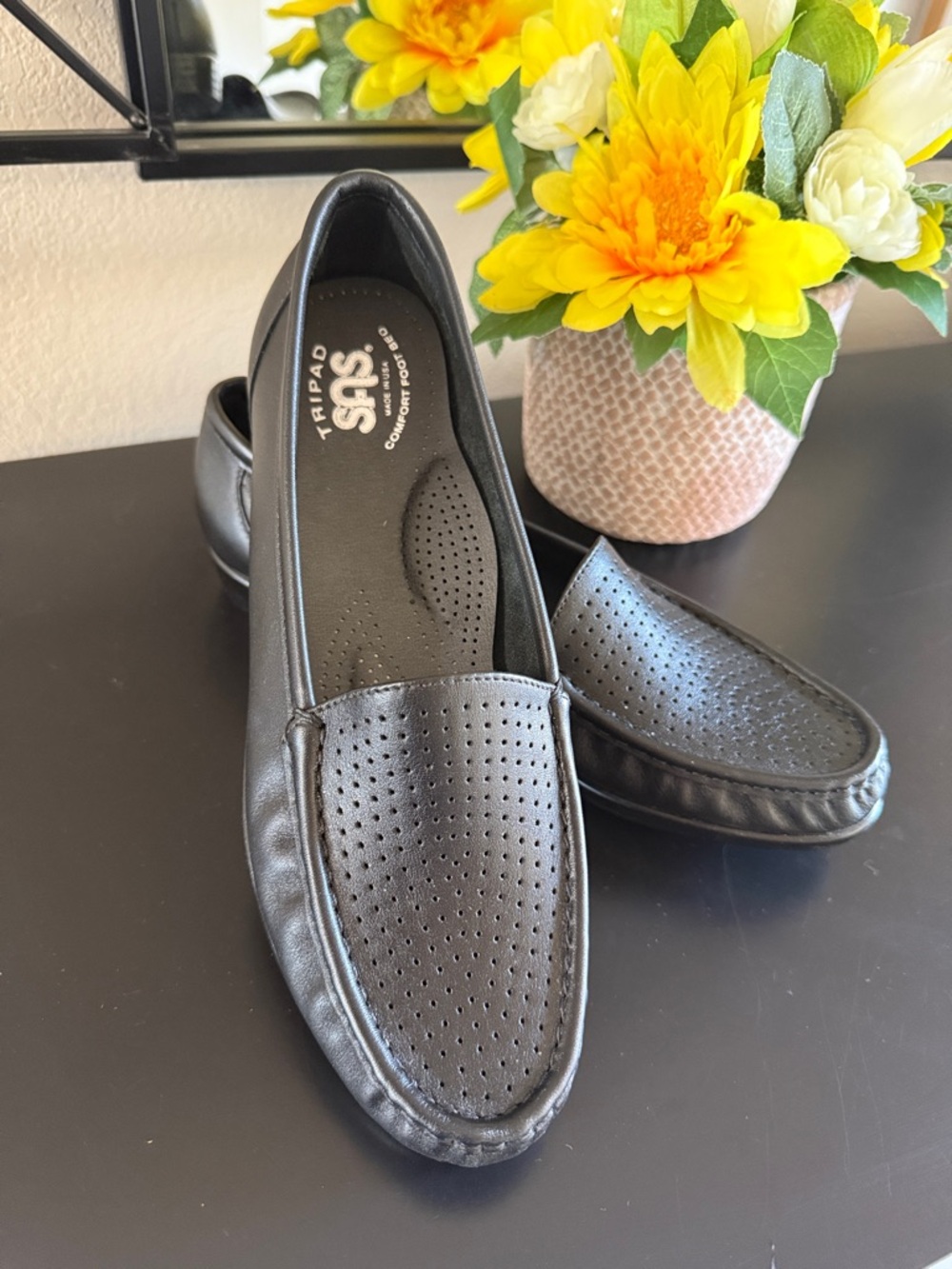 SAS Black Perforated Leather Slip-On Loafer